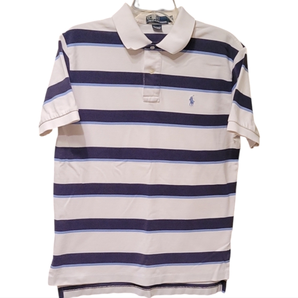 Polo by RL polo short sleeve striped heavy cotton M button placket high low hem